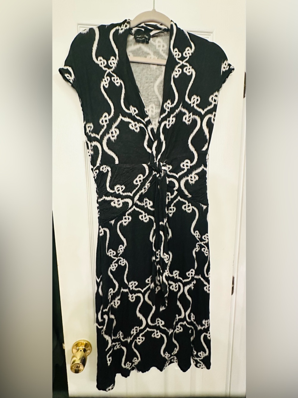 Max & Cleo Black and White Knot-Front Midi Dress